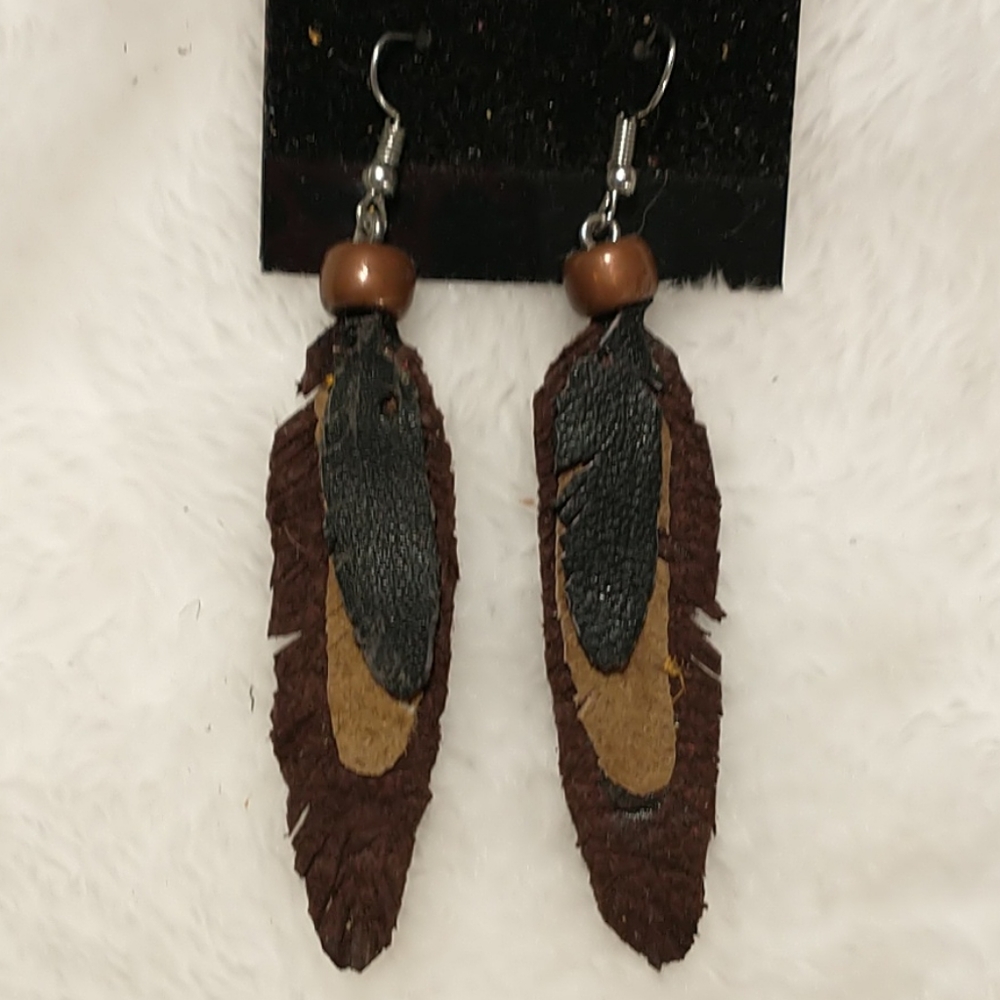 Leather Feather Earrings